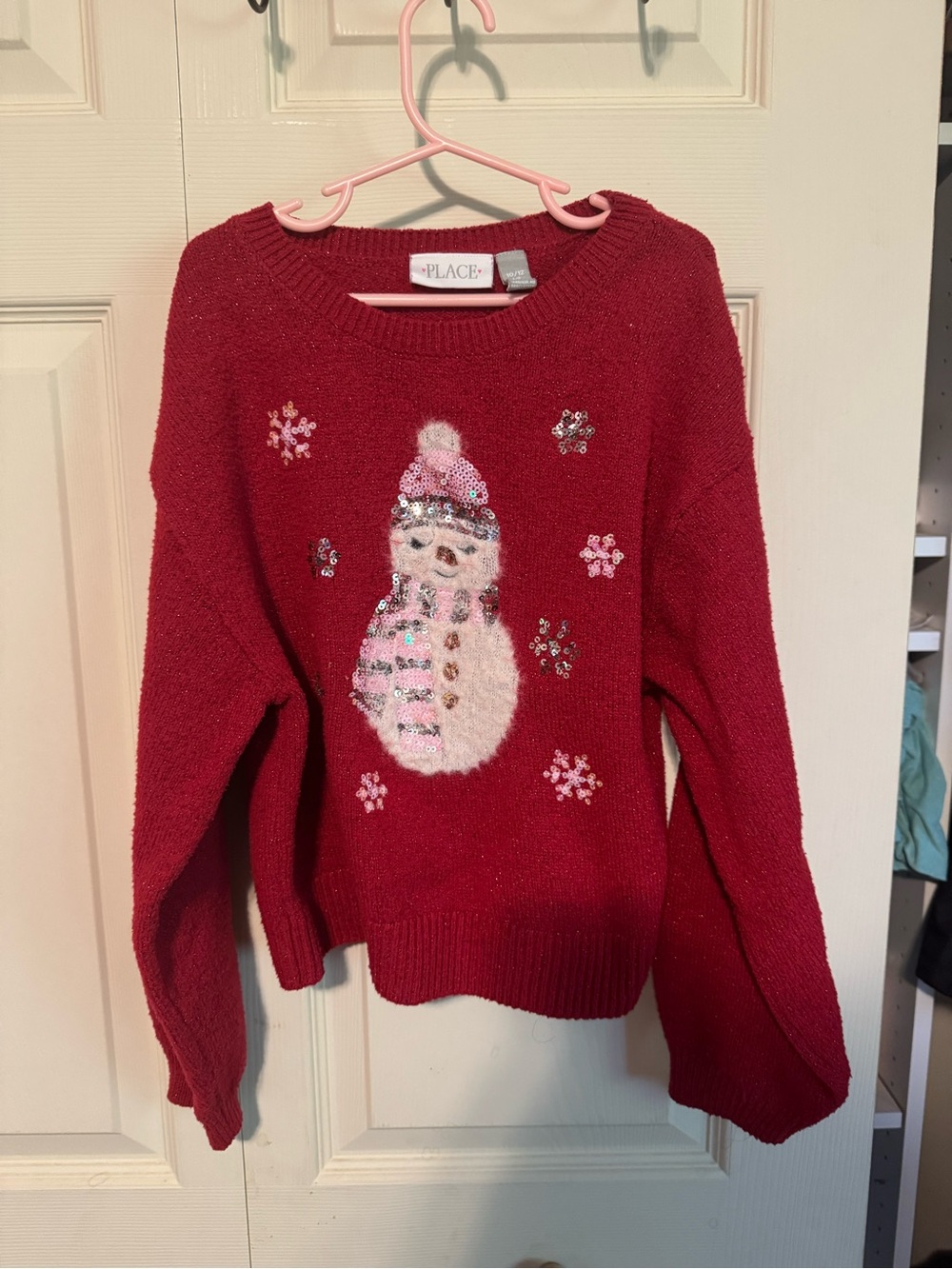 The Children's Place Red Girls' Sequin Snowman Sweater